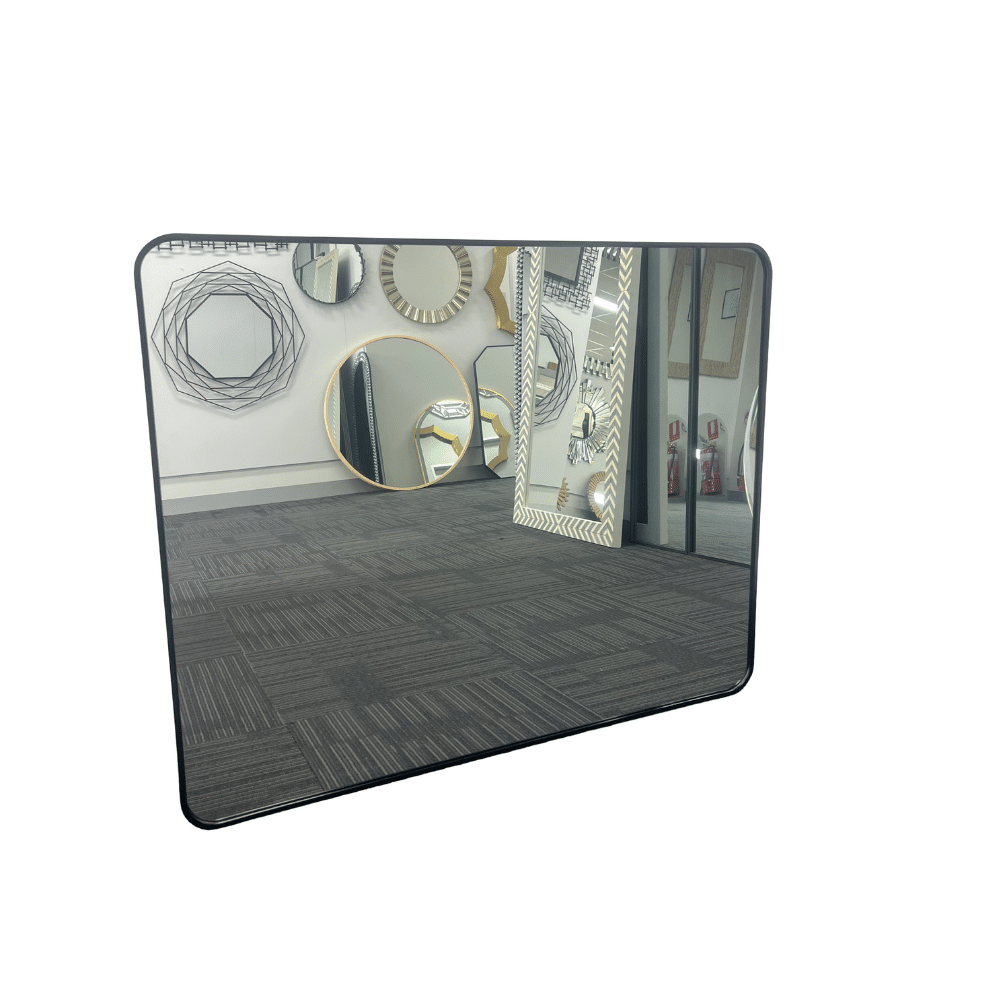 Black Framed Rounded Edge Wall Mirror Modern Rectangular 100cm x 80cm