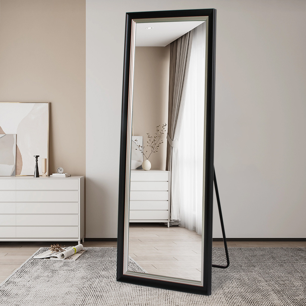Rectangular Full Length Mirror 80cm x 180cm Black PS Frame Floor Standing Dressing Bedroom Mirror Modern Style