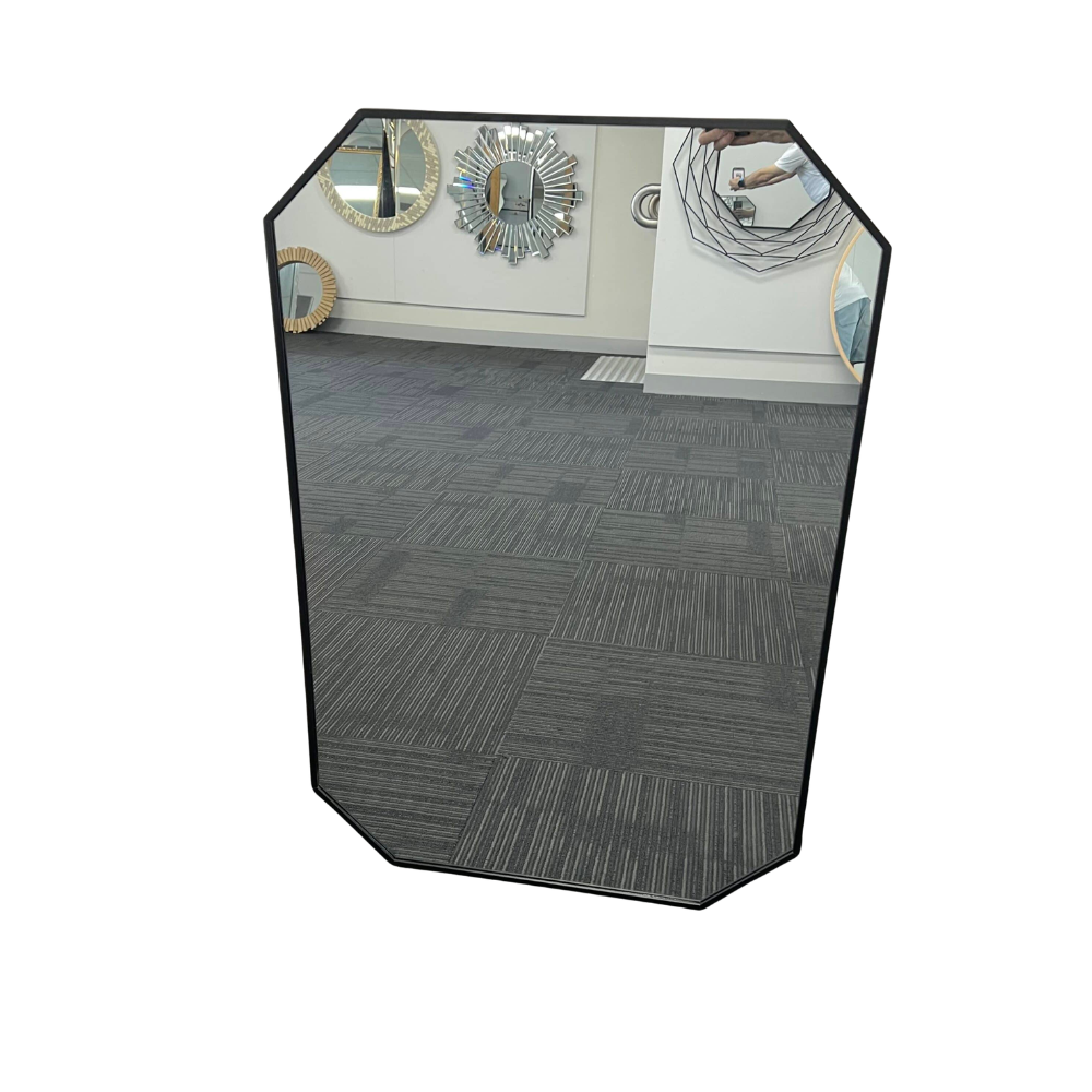 Star Octagon Mirror 90cm x 60cm Black Aluminium Frame Modern Wall Décor