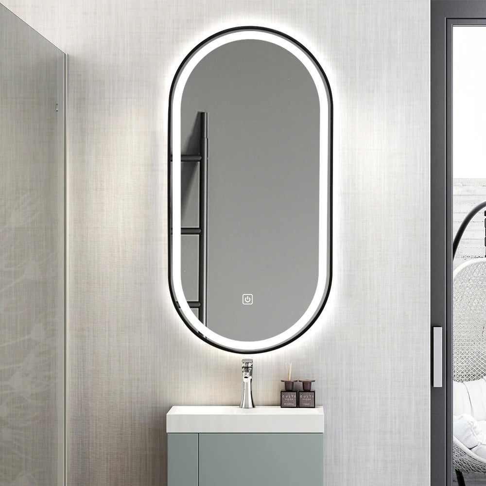 Black Oval LED Bathroom 130cm x 70cm Frosted Edge Defogger Dimmable Vanity Wall Mirror