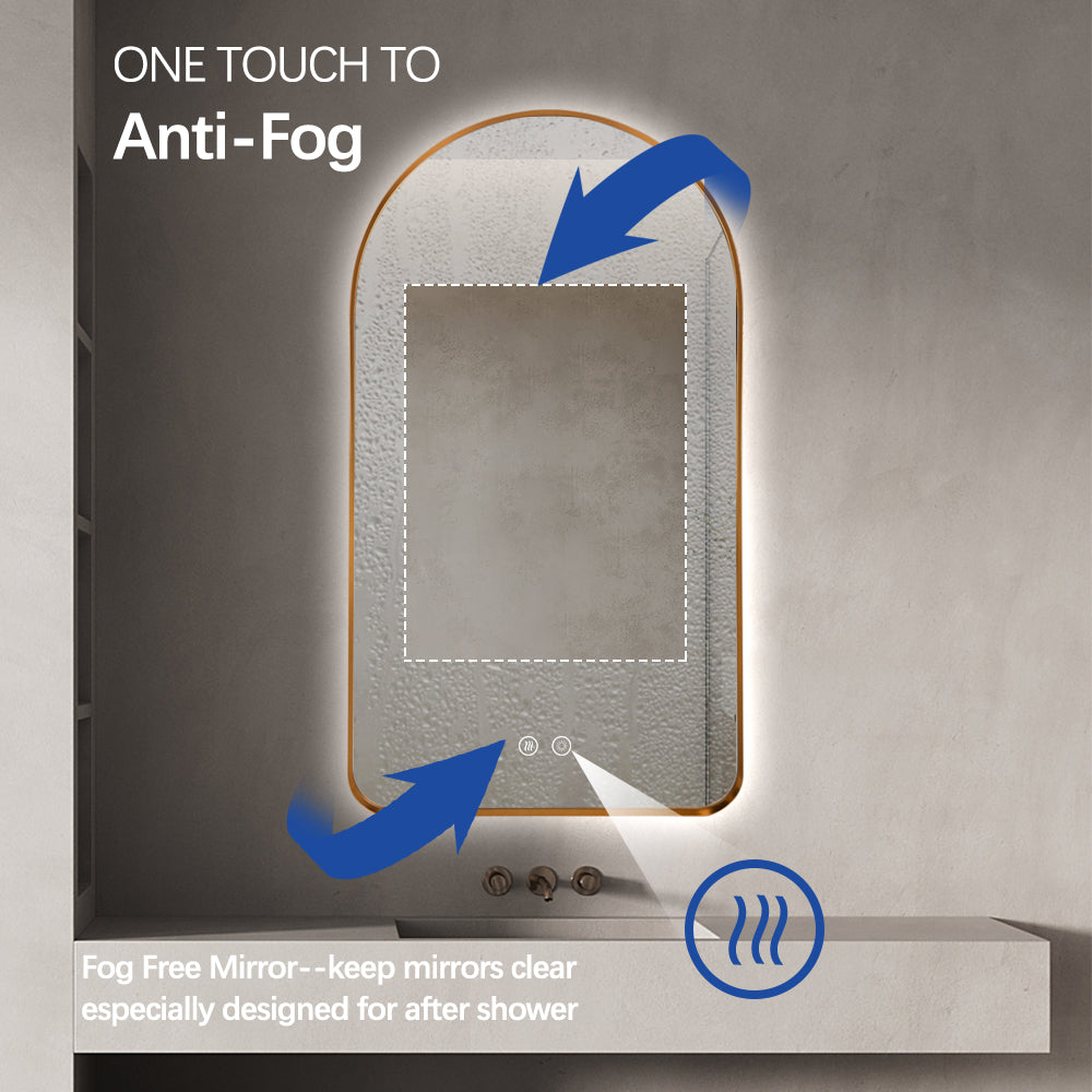 Arched LED Wall Mirror 130cm x 70cm Gold Bevel Frame Backlit Dimmable Defogger