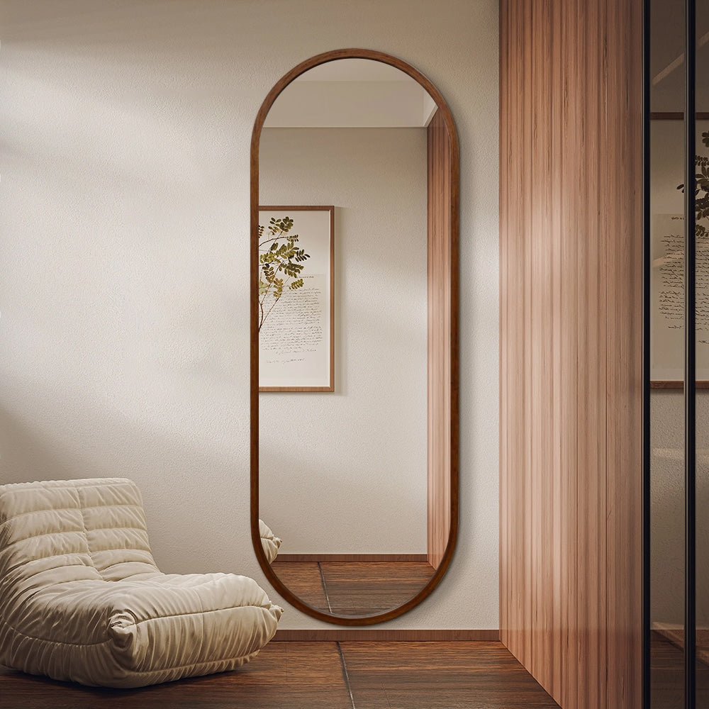 Modern Oval Walnut Wood Full Length Mirror 60cm × 168cm Decorative Wall Mounted Mirror