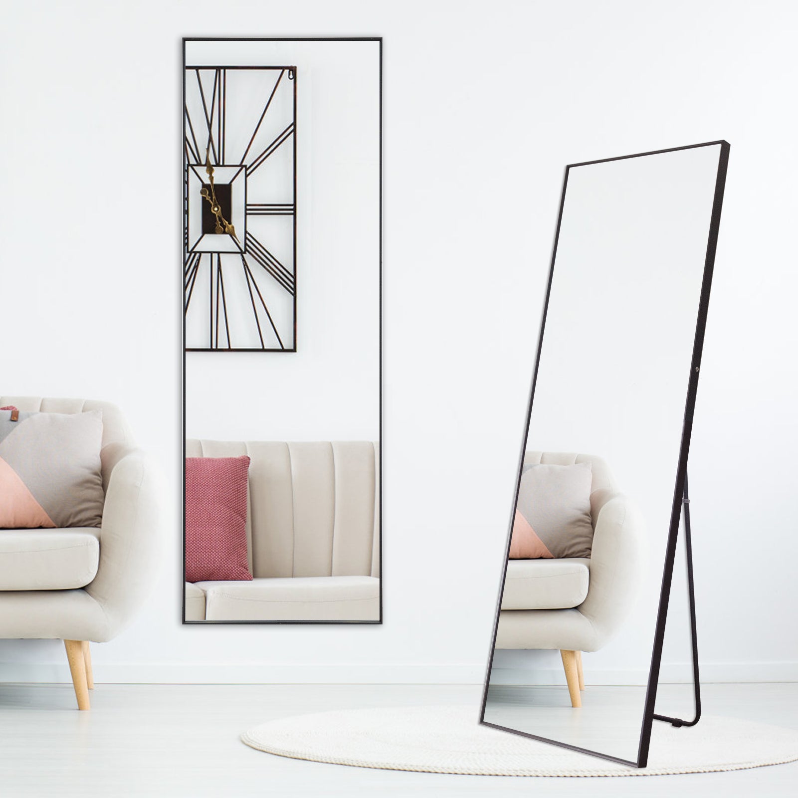 Rectangular Classic Mirror 40cm x 150cm Black Aluminium Alloy Frame Full Length - image 9 of 13