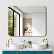 Gold Framed Rounded Edge Wall Mirror Modern Rectangular 100cm x 80cm