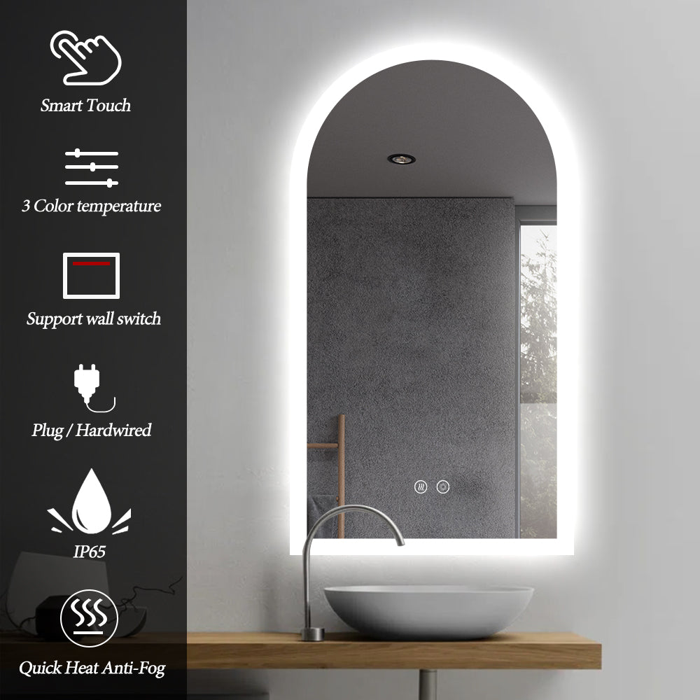 Arched LED Bathroom Mirror 130cm x 70cm Frameless Frosted Dimmable Anti Fog Defogger