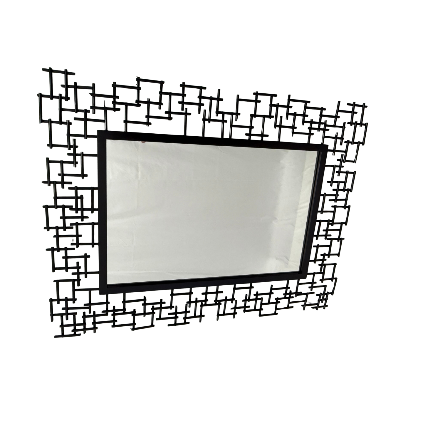 Luxury Iron Frame Rectangular Mirror 107cm x 81cm Black Modern Wall Décor