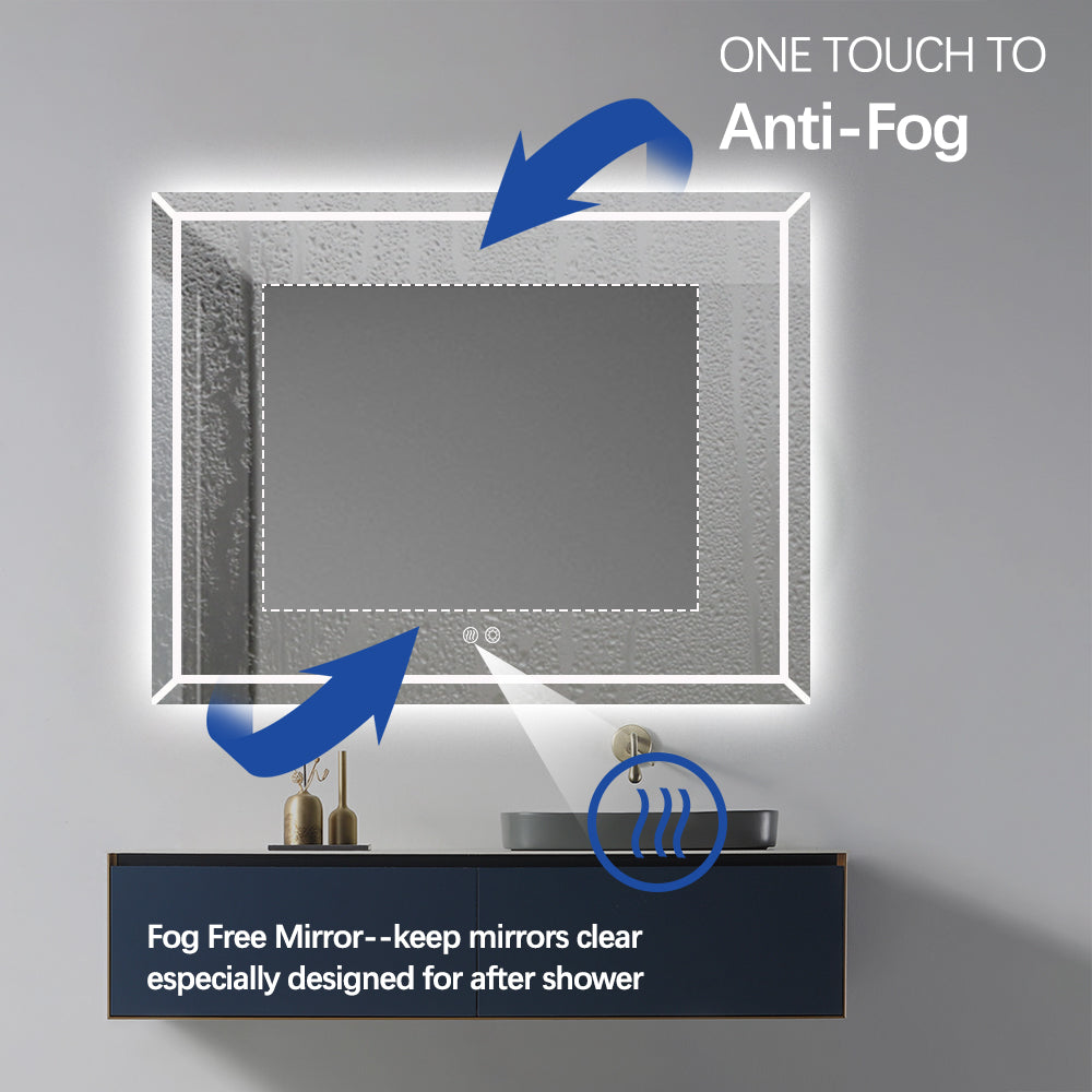 Rectangular Frosted LED Mirror Frontlit 70cm x 90cm Frameless