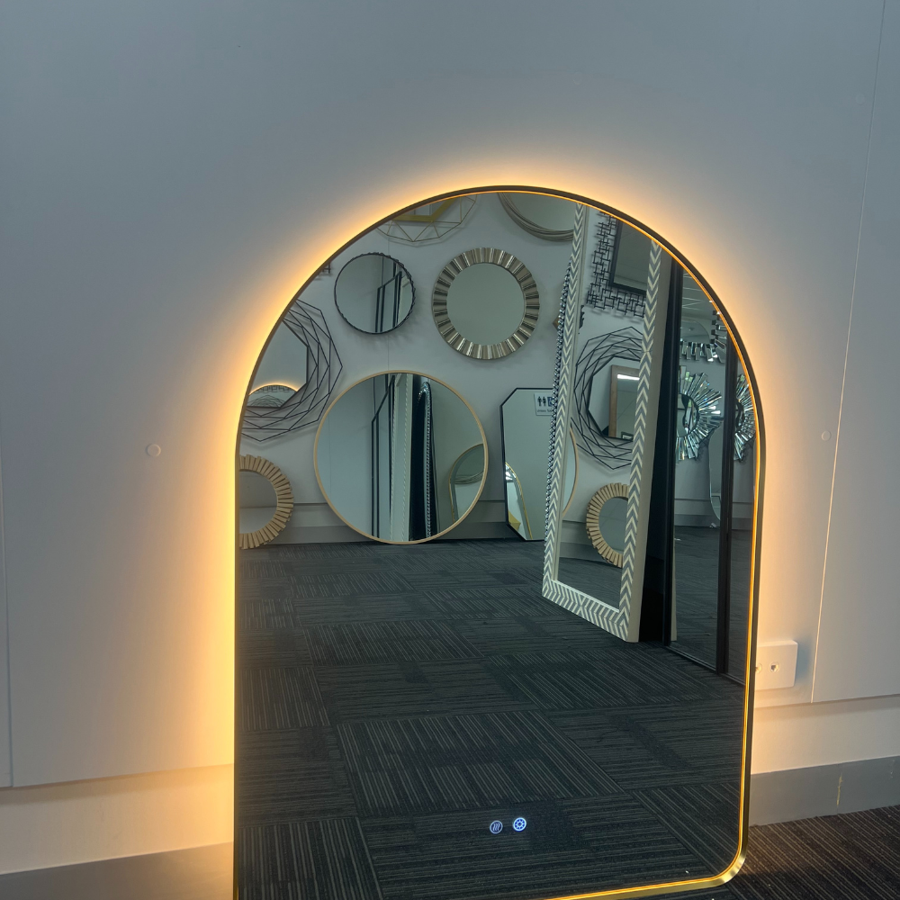 Arched LED Wall Mirror 130cm x 70cm Gold Bevel Frame Backlit Dimmable Defogger