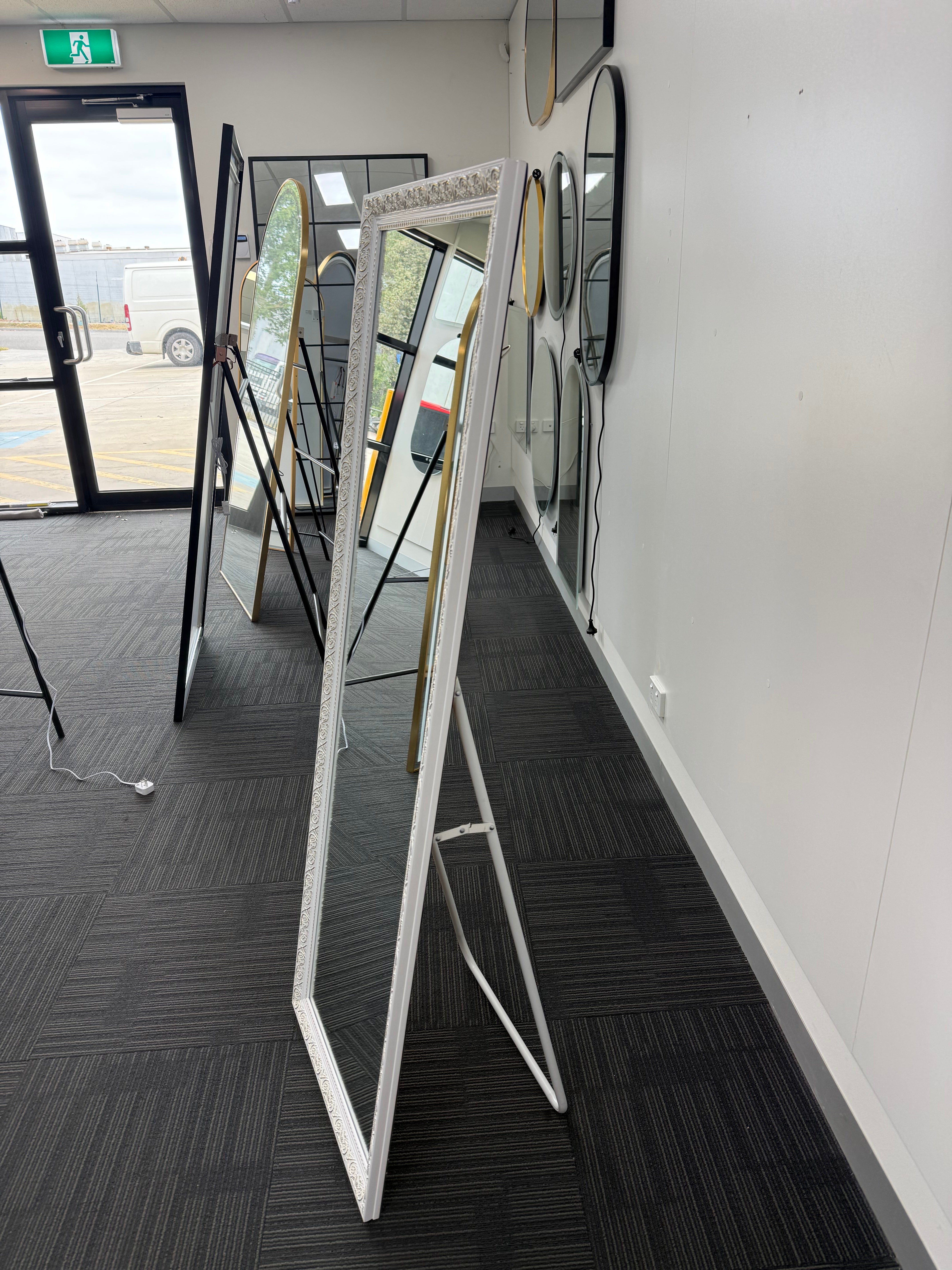 Contemporary White Wood Rectangular Full Length Mirror with Gold Accent 50cm × 150cm Freestanding Decorative Mirror
