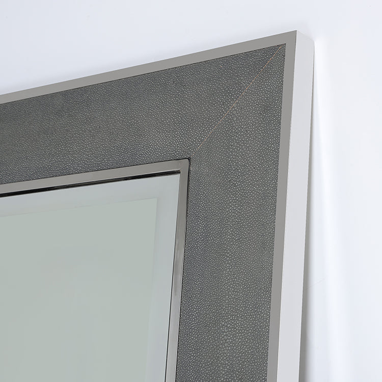 Full Length Stainless Steel Mirror with Grey Leather Frame  183cm x 89cm Wall Mounted Floor Standing