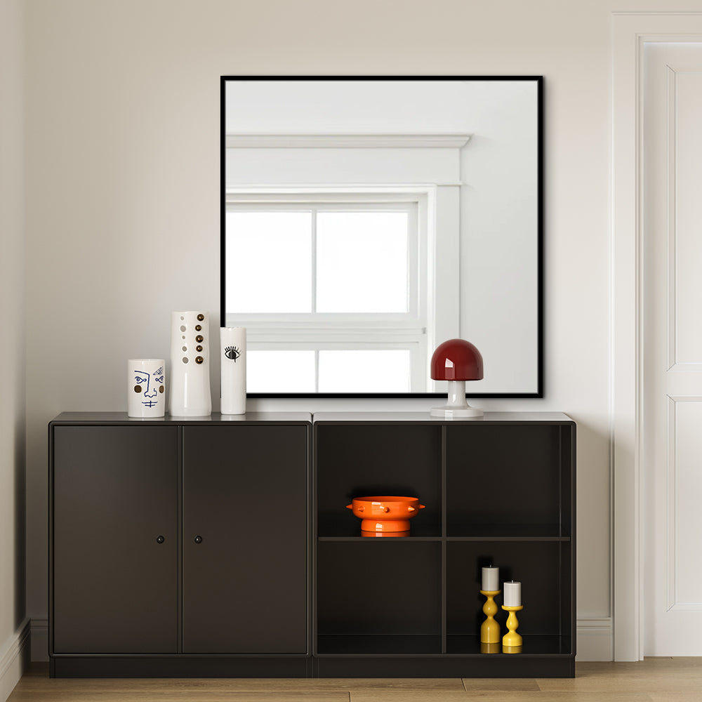 Black Framed Wall Mirror 100cm x 100cm Modern Decorative  Square Mirror