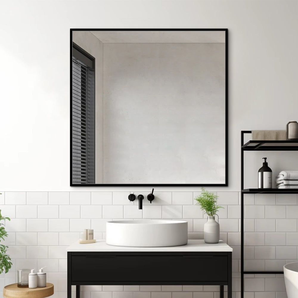 Black Framed Wall Mirror 100cm x 100cm Modern Decorative  Square Mirror