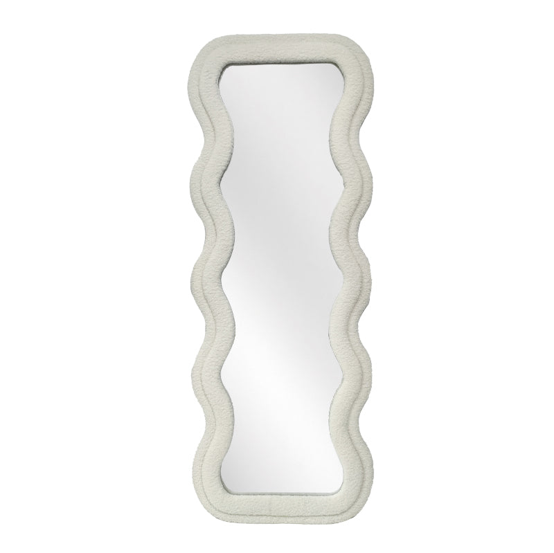 Modern Wavy Teddy Velvet Full Length Mirror 160cm x 60cm White Decorative Wall Mirror