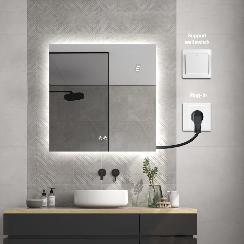 Square LED Bathroom Mirror 60cm x 60cm Frameless Backlit Straight Corner Dimmable