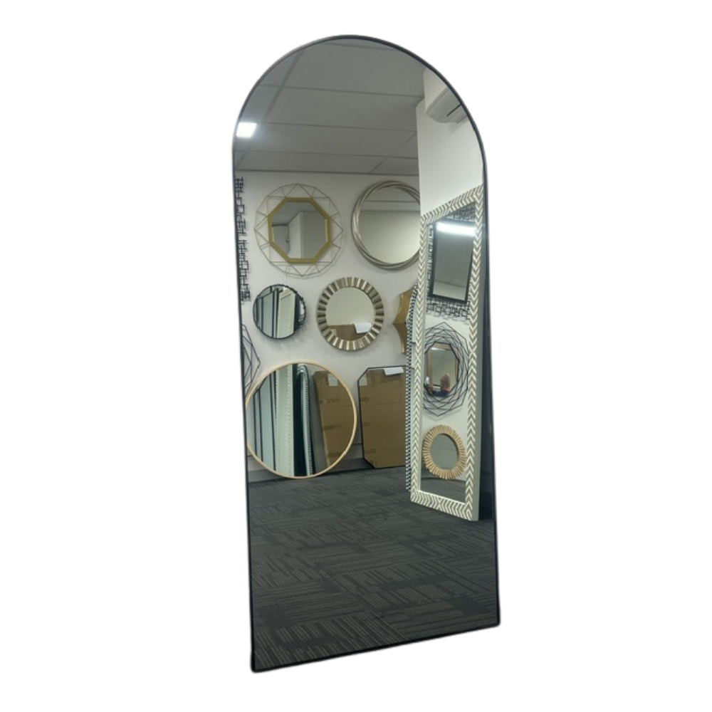 Black Arched Full Length Mirror 80cm x 180cm Minimalist Floor Mirror with Aluminium Frame