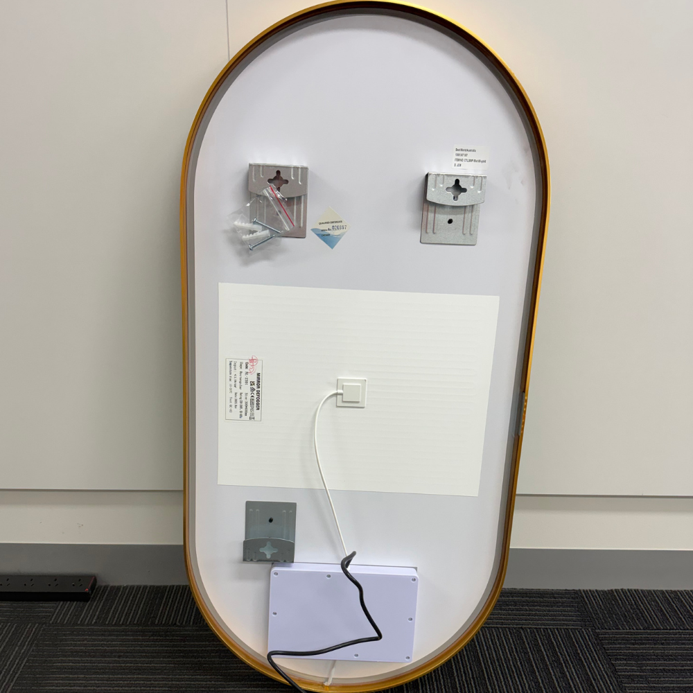 Oval LED Bathroom Mirror 50cm x 100cm Frontlit Gold Frame  Defogger Dimmable