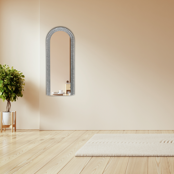 Diamond Water Drop Arch Wall Mirror 150cm x 60cm Silver Acrylic Frame
