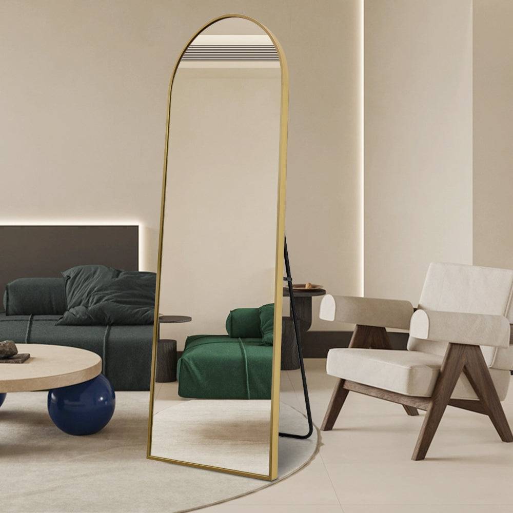 Rose Gold Arched Full Length Mirror 40cm x 150cm Minimalist Floor Mirror with Aluminium Frame