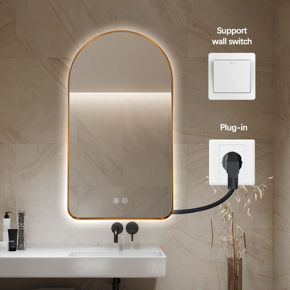Arched LED Wall Mirror 130cm x 70cm Gold Bevel Frame Backlit Dimmable Defogger