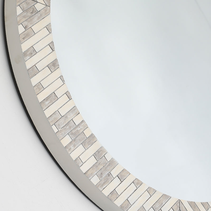 Round Zebra Mosaic Mirror 60cm Grey Wall Mount MDF Frame Modern Accent