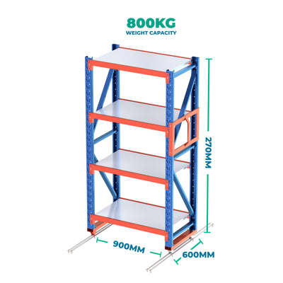 2.7m x 0.9m x 0.6m Heavy Duty Welded Steel Mobile storage Shelving