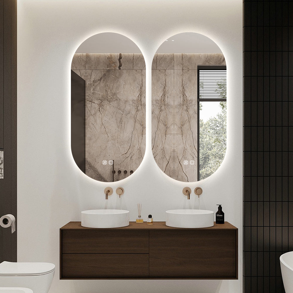 Oval LED Mirror 90cm x 45cm Frameless Backlit Defogger Dimmable