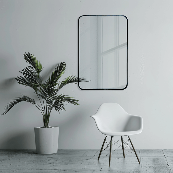 Long Rounded Modern Rectangular Wall Mirror 60cm x 90cm Black Aluminium Alloy Frame