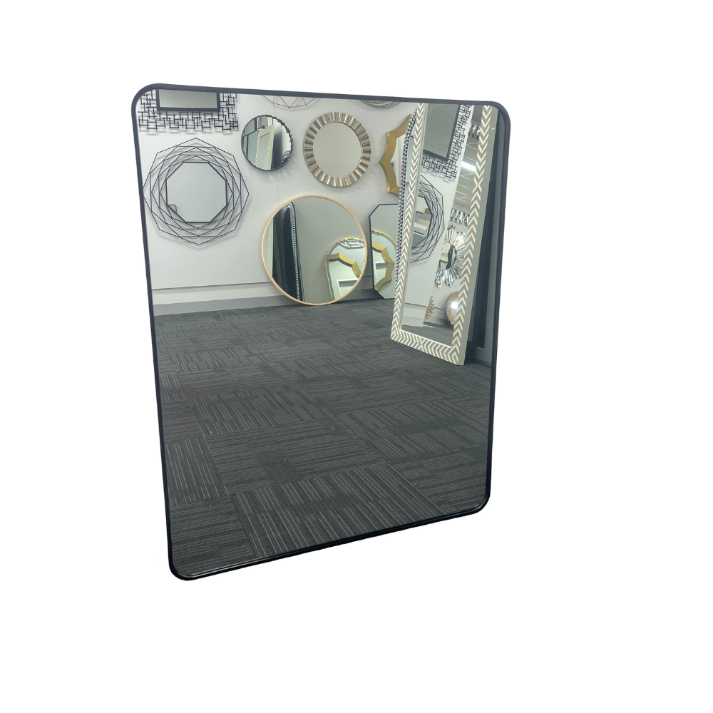 Black Framed Rounded Edge Wall Mirror Modern Rectangular 100cm x 80cm