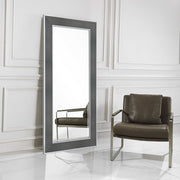 Full Length Stainless Steel Mirror with Grey Leather Frame  183cm x 89cm Wall Mounted Floor Standing