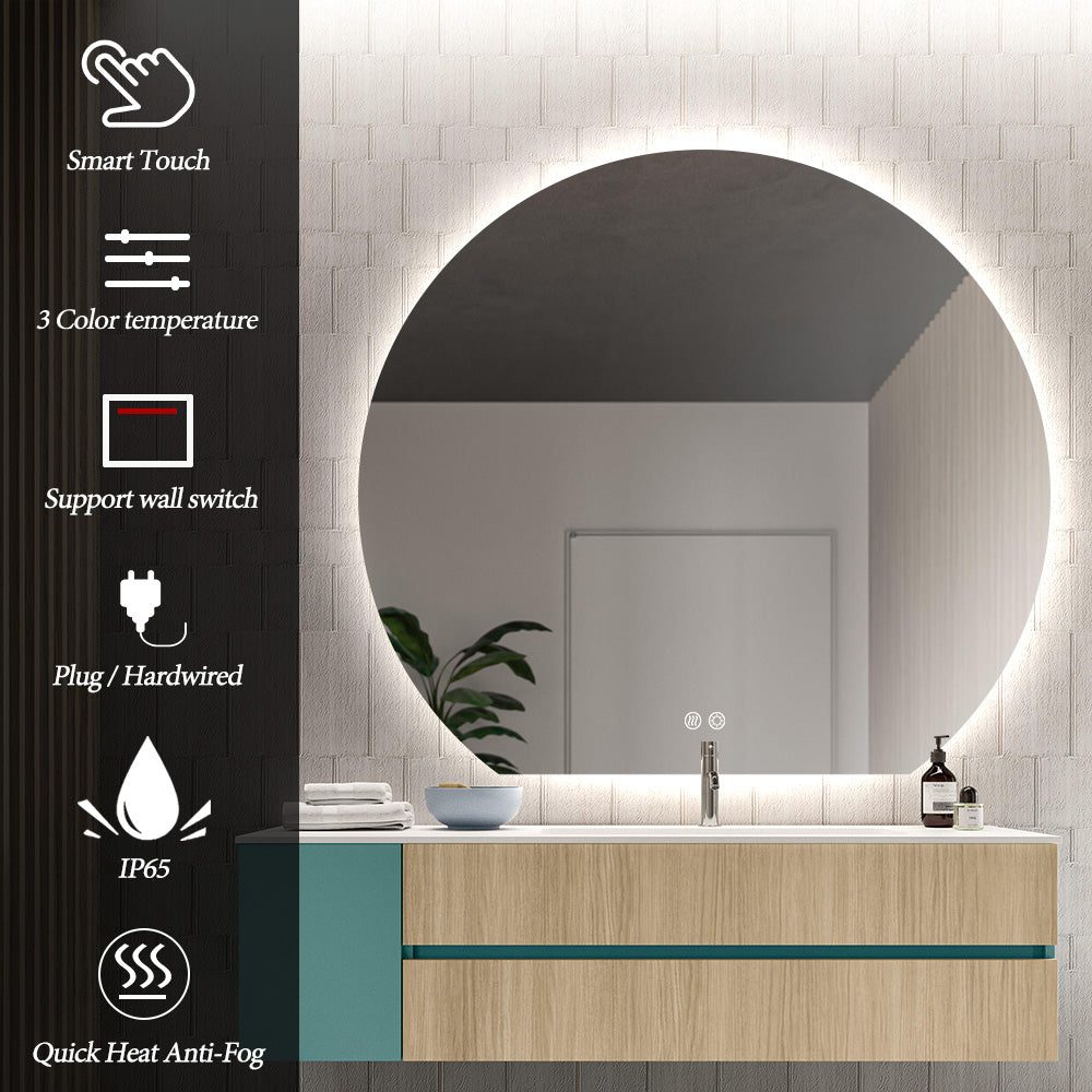 Modern Crescent Moon Wall LED Mirror 90cm x 100cm Backlit Frameless