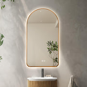 Arched LED Wall Mirror 100cm x 75cm Gold Bevel Frame Backlit Dimmable Defogger