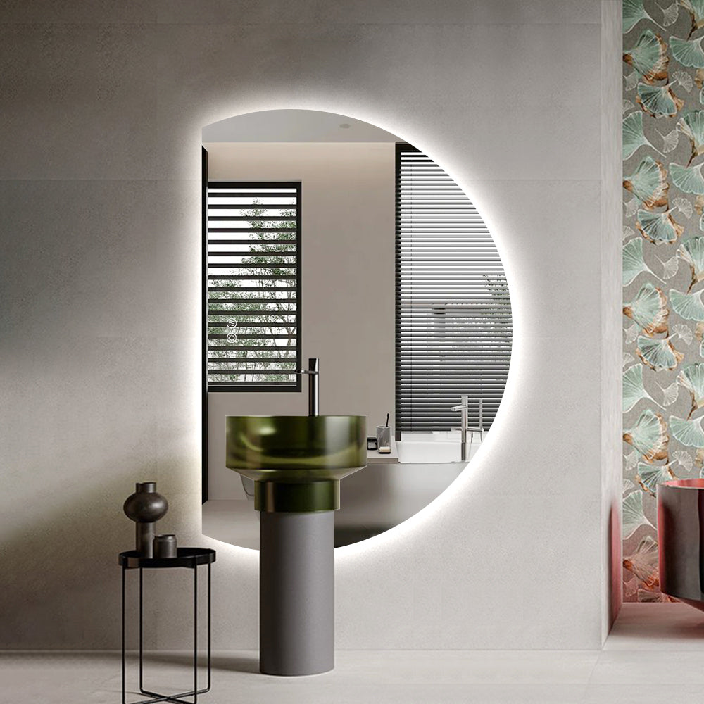 Left Cut Moon LED Mirror 91cm x 130cm Frameless Backlit Wall Mirror