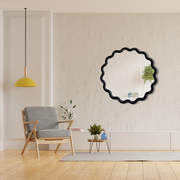 Besty Wavy Round Wall Mirror 60cm x 60cm Black MDF Frame