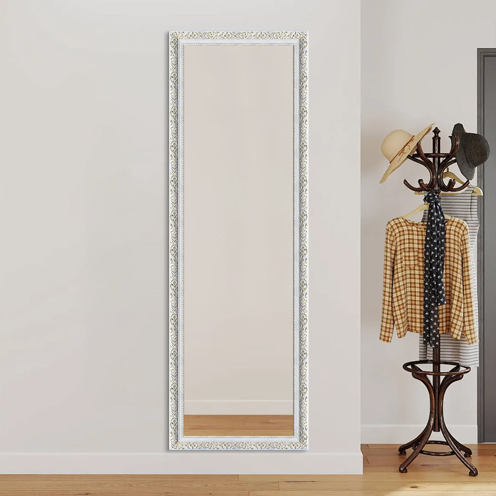 Contemporary White Wood Rectangular Full Length Mirror with Gold Accent 50cm × 150cm Freestanding Decorative Mirror