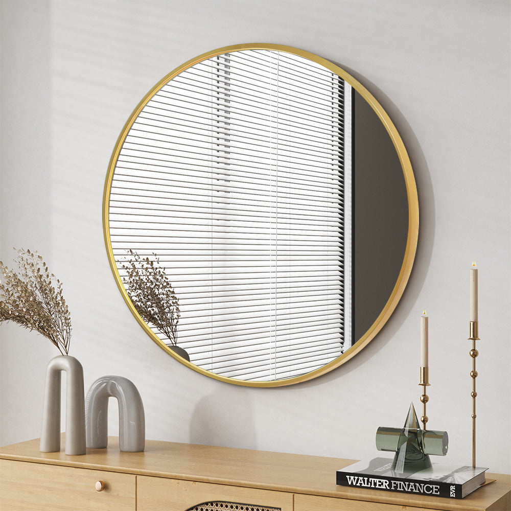 Modern Round Wall Mirror 100cm Rose Gold Aluminium Frame