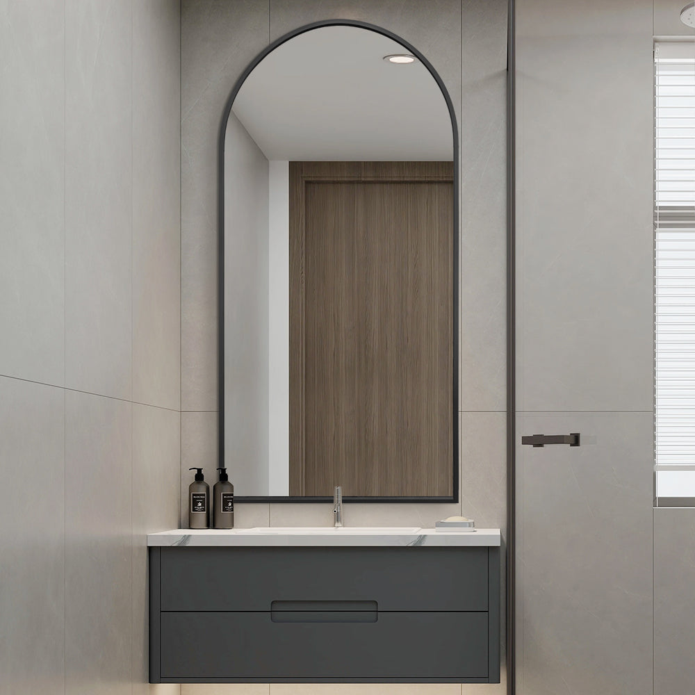 Arched Wall Mirror Black Aluminium Alloy Frame 60cm x 120cm Modern Full Body