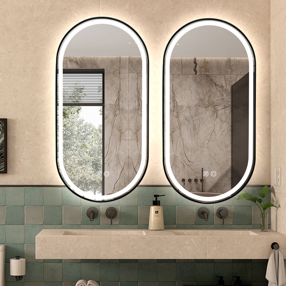 Black Oval LED Bathroom 130cm x 70cm Frosted Edge Defogger Dimmable Vanity Wall Mirror