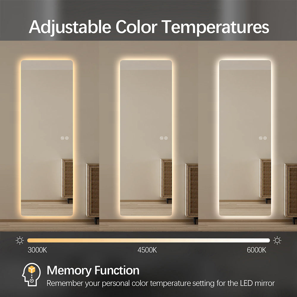 Modern Rectangular Edge-Lit LED Mirror 50cm × 150cm Frameless Tricolour Dimmable Wall Mounted Mirror