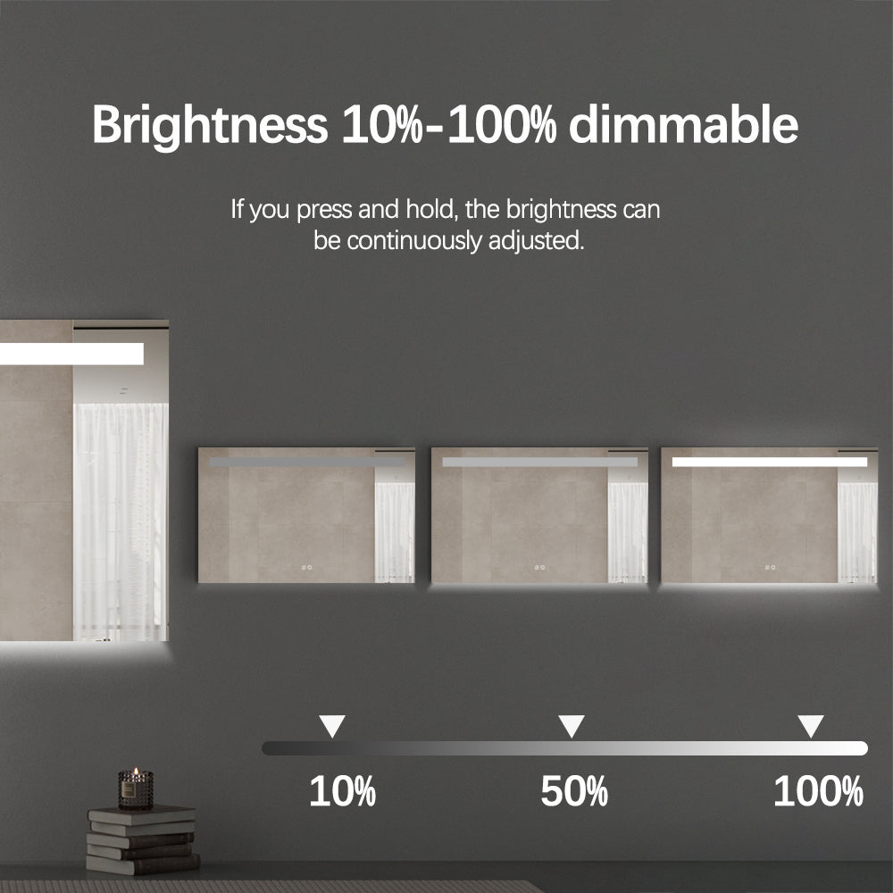 Rectangular LED Bathroom Mirror 60cm x 80cm Frameless Frosted Frontlit Top Strip