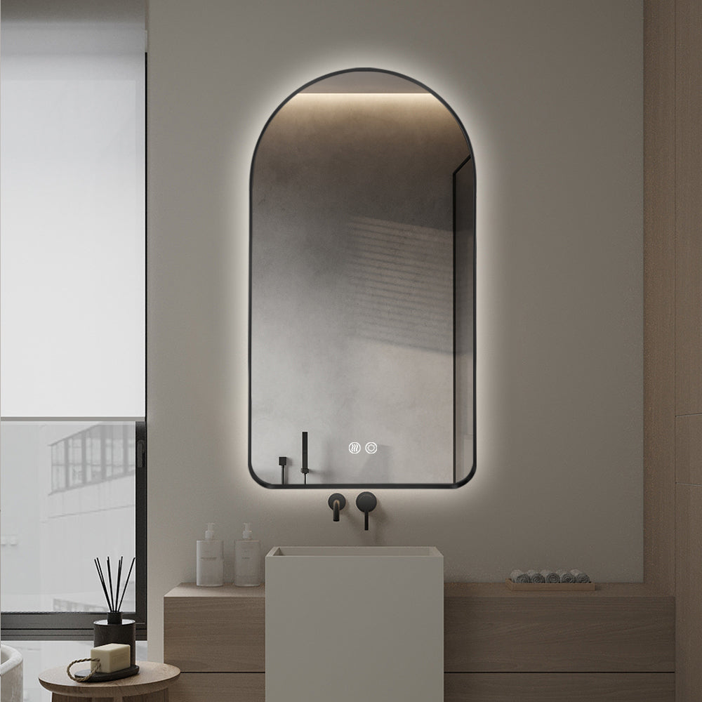 Arched LED Wall Mirror 130cm x 70cm Black Bevel Frame Backlit Dimmable Defogger