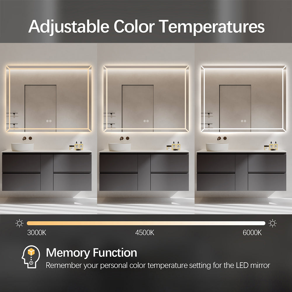 Rectangular Frosted LED Mirror Frontlit 70cm x 90cm Frameless