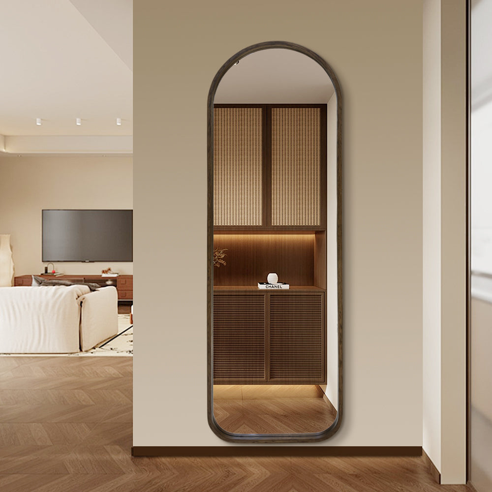 Modern Arched Walnut Wood Full Length Mirror 54cm × 168cm Decorative Wall Mounted Mirror