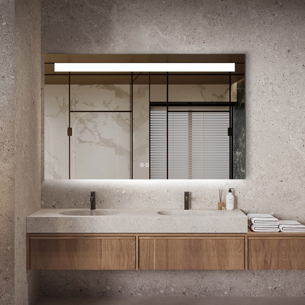 Rectangular LED Bathroom Mirror 60cm x 80cm Frameless Frosted Frontlit Top Strip