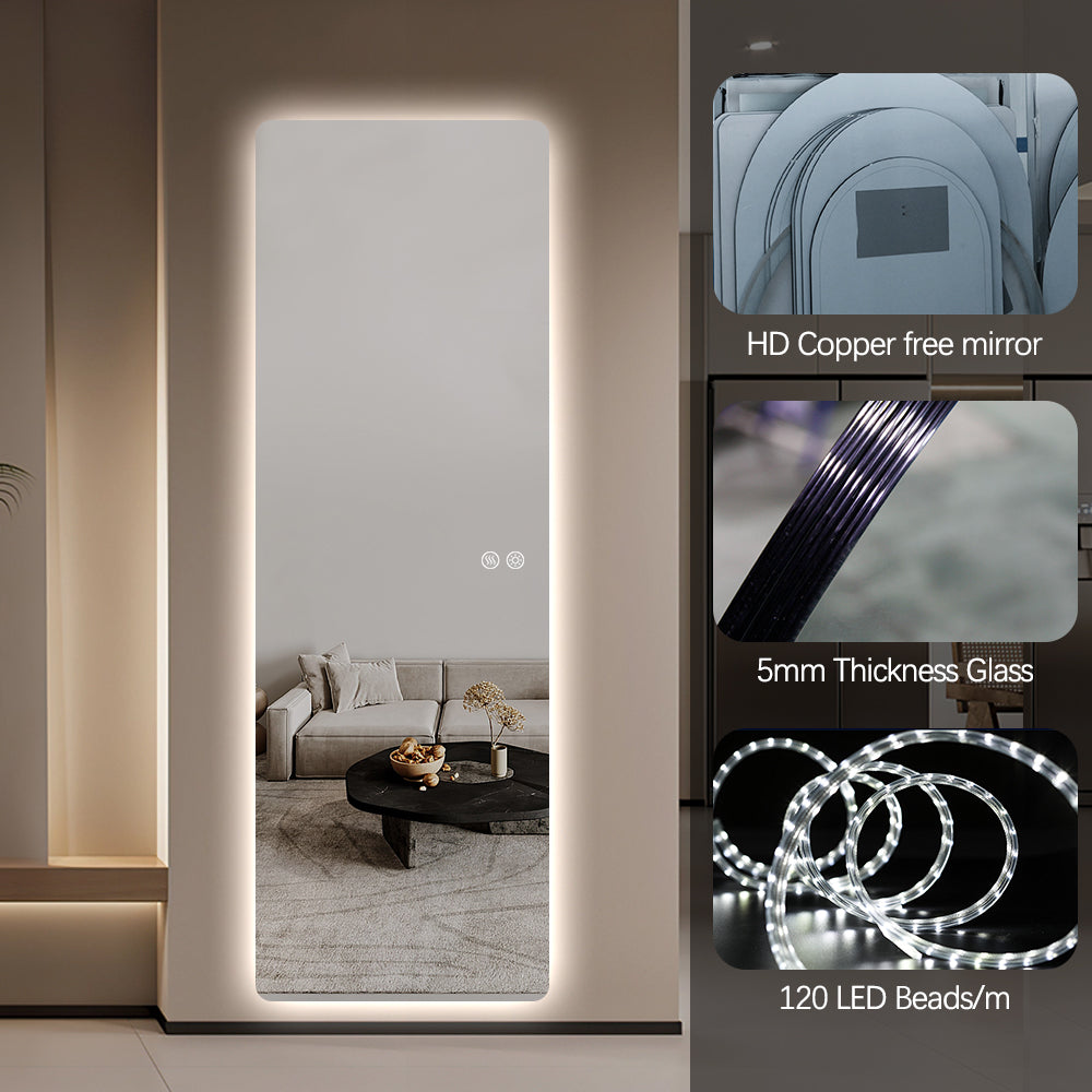 Modern Rectangular Edge-Lit LED Mirror 50cm × 150cm Frameless Tricolour Dimmable Wall Mounted Mirror