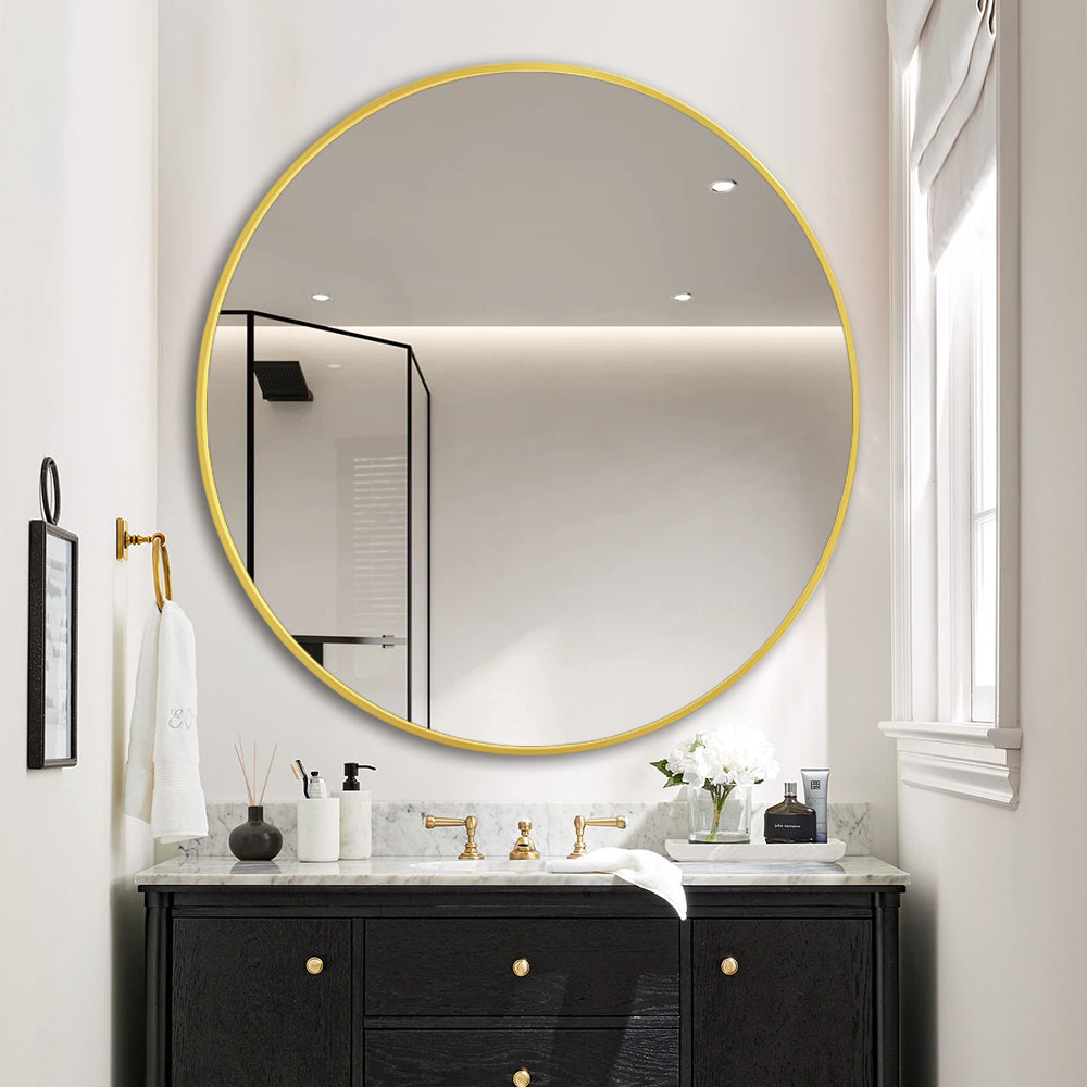 Modern Round Wall Mirror 120cm Rose Gold Aluminium Frame