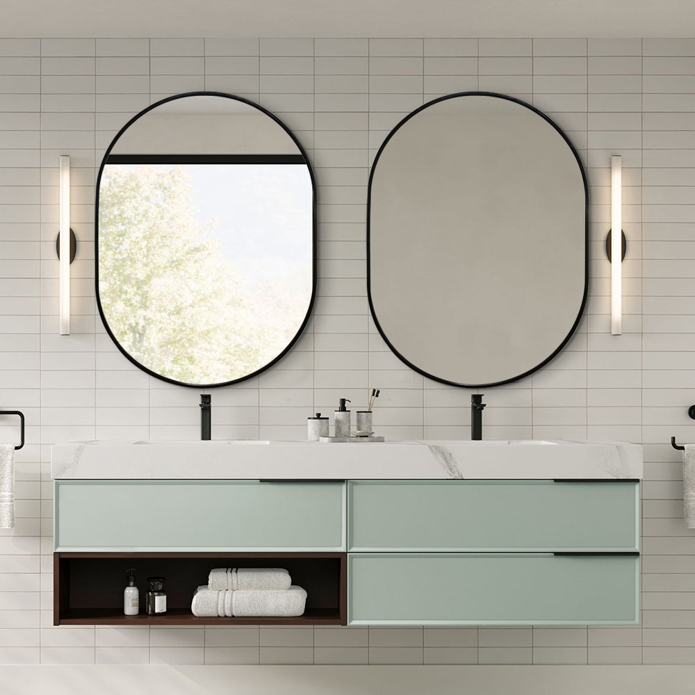 Oval Classic Wall Mirror 60cm x 80cm Black Aluminium Alloy Frame