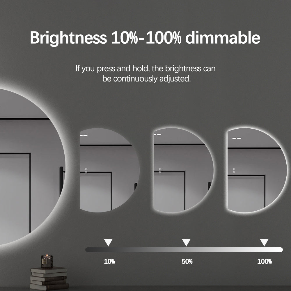 Left Cut Moon LED Mirror 77cm x 110cm Frameless Backlit Wall Mirror