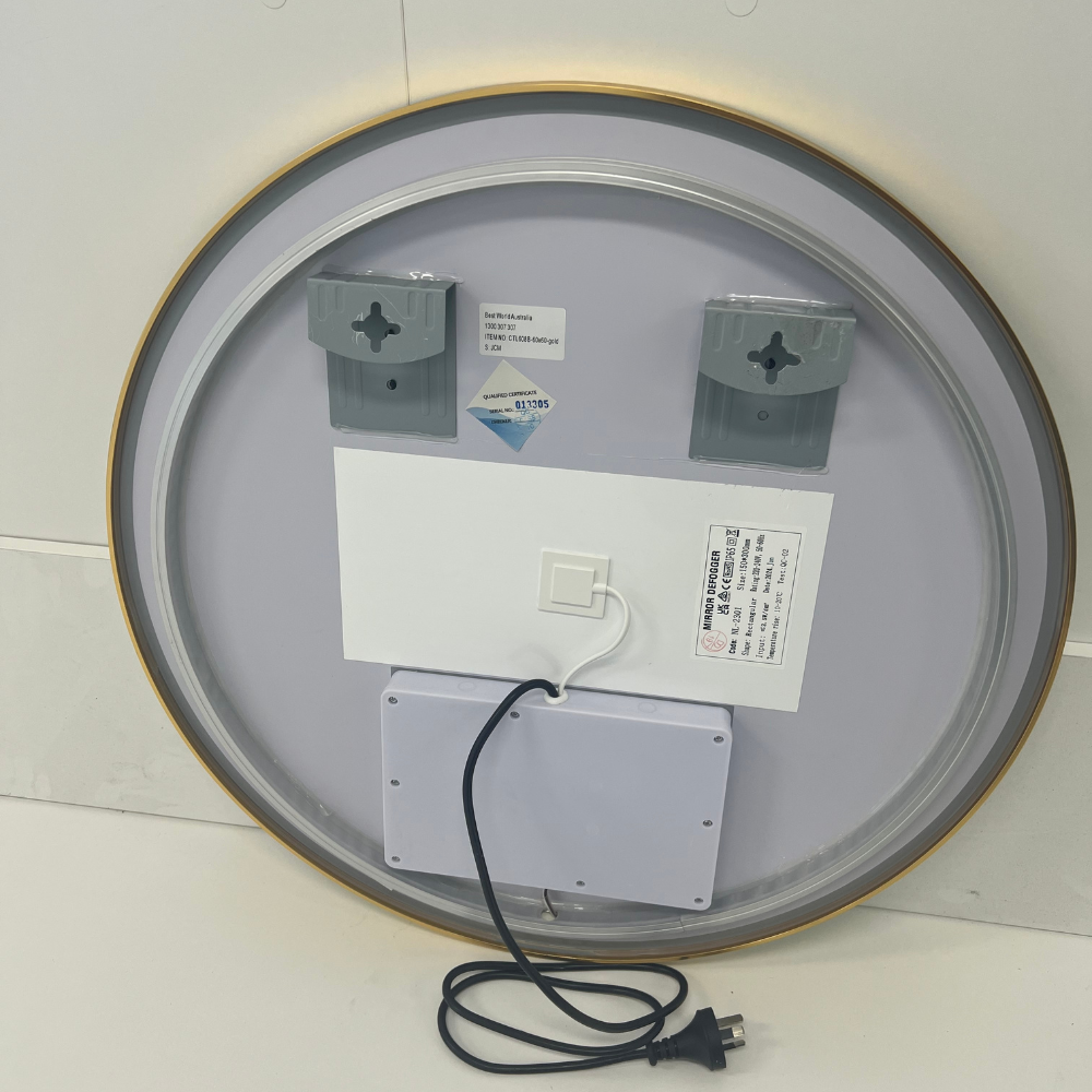 Round LED Mirror 90cm Gold Framed Backlit Defogger Dimmable