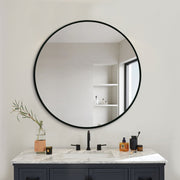 Modern Round Wall Mirror 100cm Black Aluminium Frame