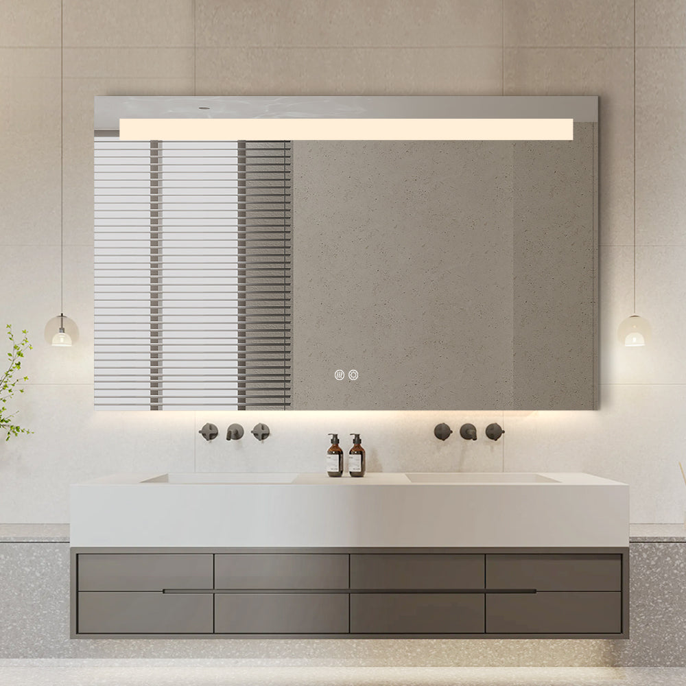 Rectangular LED Bathroom Mirror 75cm x 120cm Frameless Frosted Frontlit Top Strip